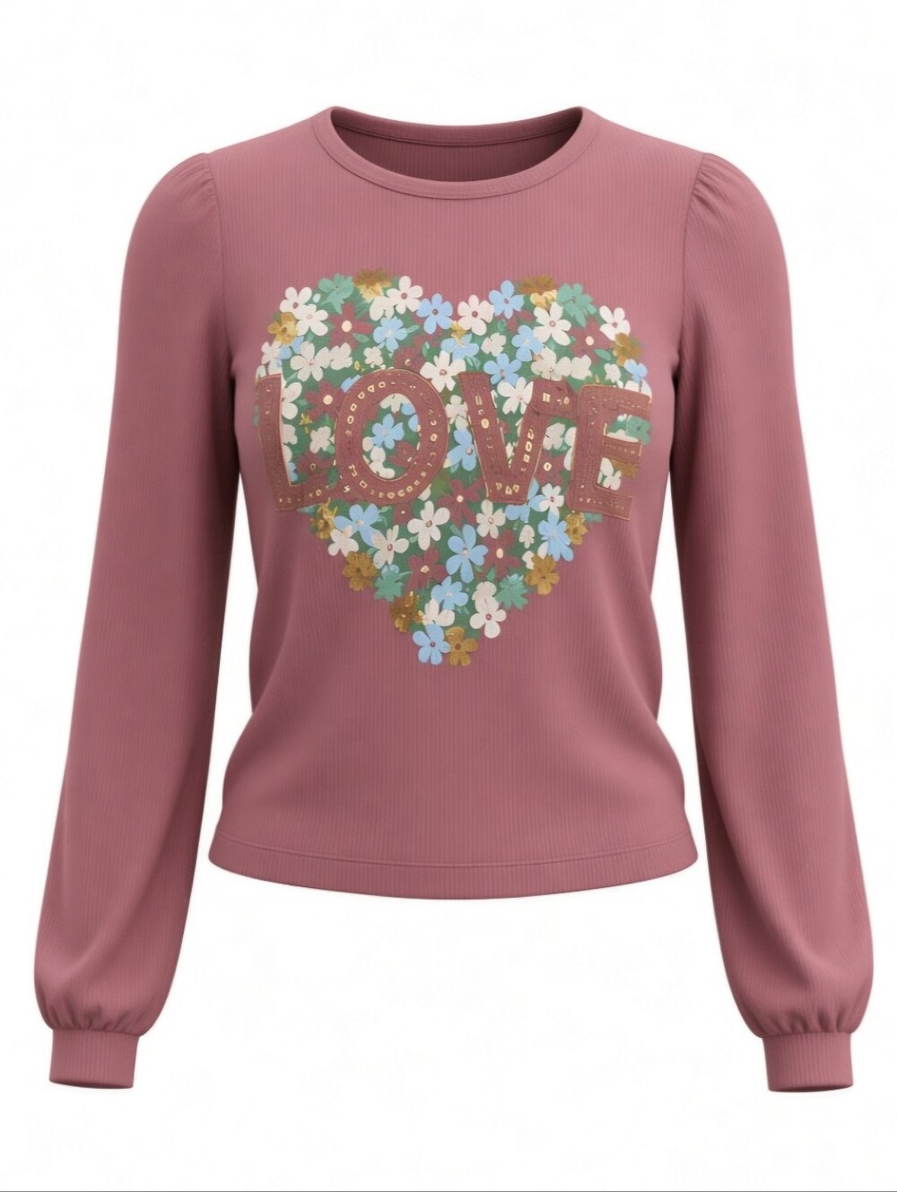 One Step Ahead Pink Long Sleeve Tee with Floral Heart